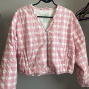 Urban Outfitters, Size M, Pink & White, Gingham design Bomber Jacket